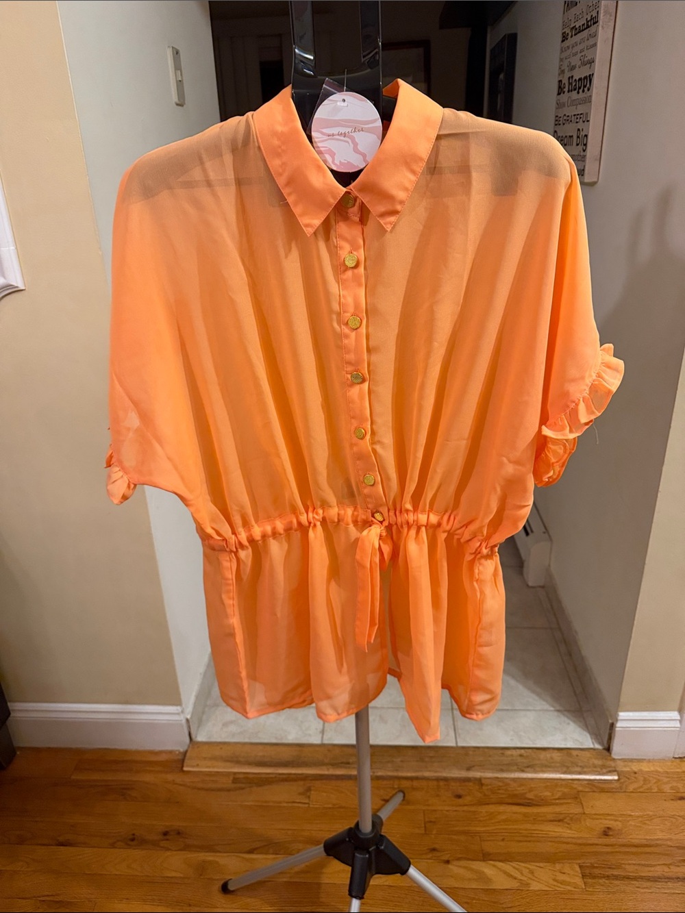 Us together sheet Orange Drawstring Waist Button-Front Top Size 1X NWT